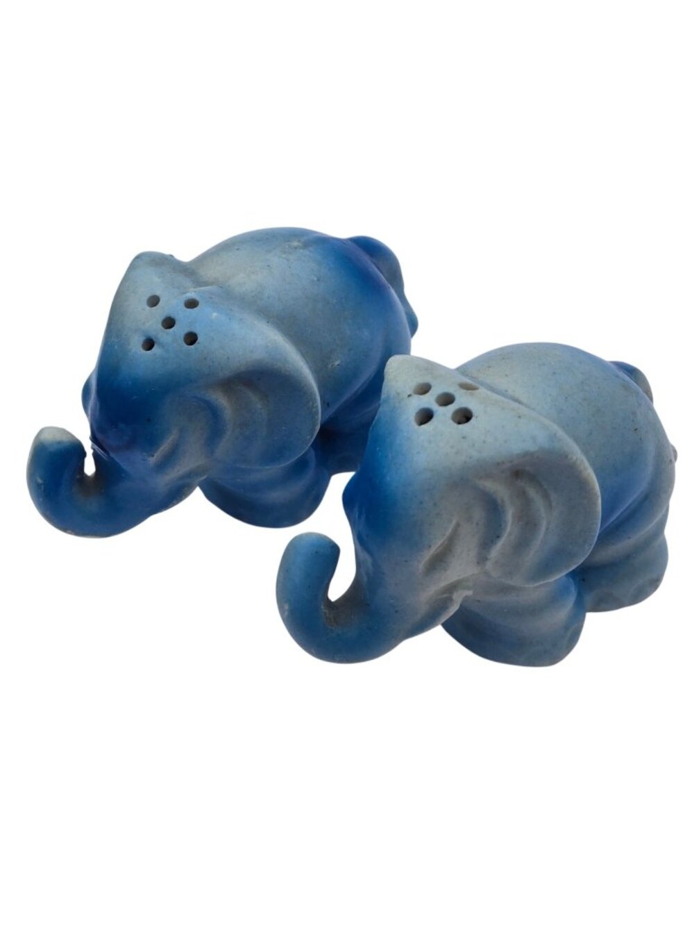 Vintage Elephant Salt Pepper Shakers Blue Ceramic Made In Japan Mid Century